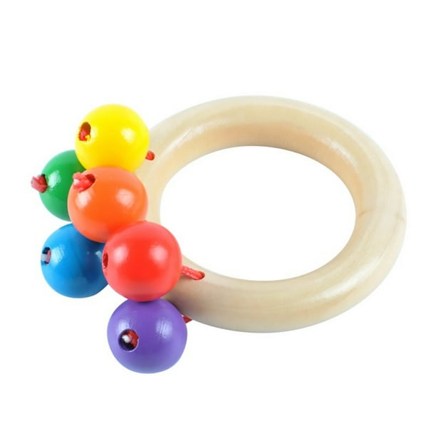 Montessori Natural Wooden Rattle Drum Baby Grasping Teething Toys Handbell